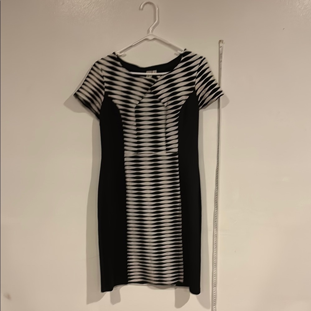 Emma&Michele Size 10 Black and White Sheath Mini Dress with Bateau Neckline